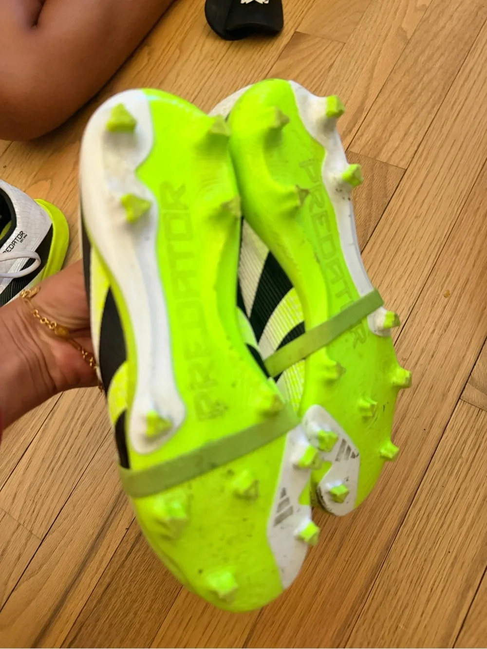 Adidas Predator Kids Soccer Shoes in White & Neon Green